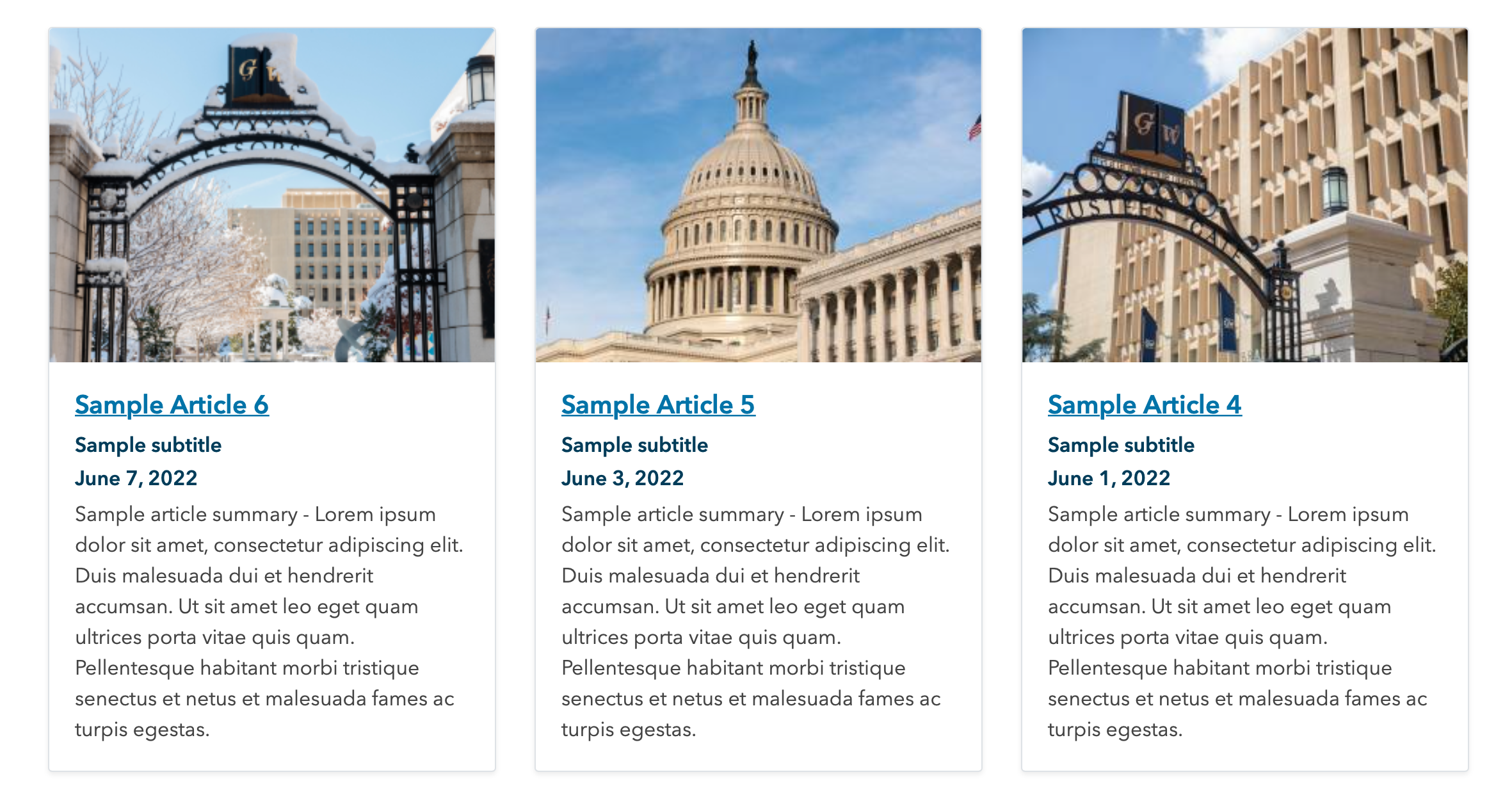 screenshot of a card style article feed