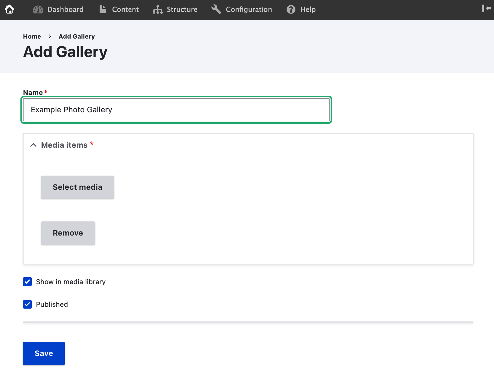 screenshot of the photo gallery settings screen