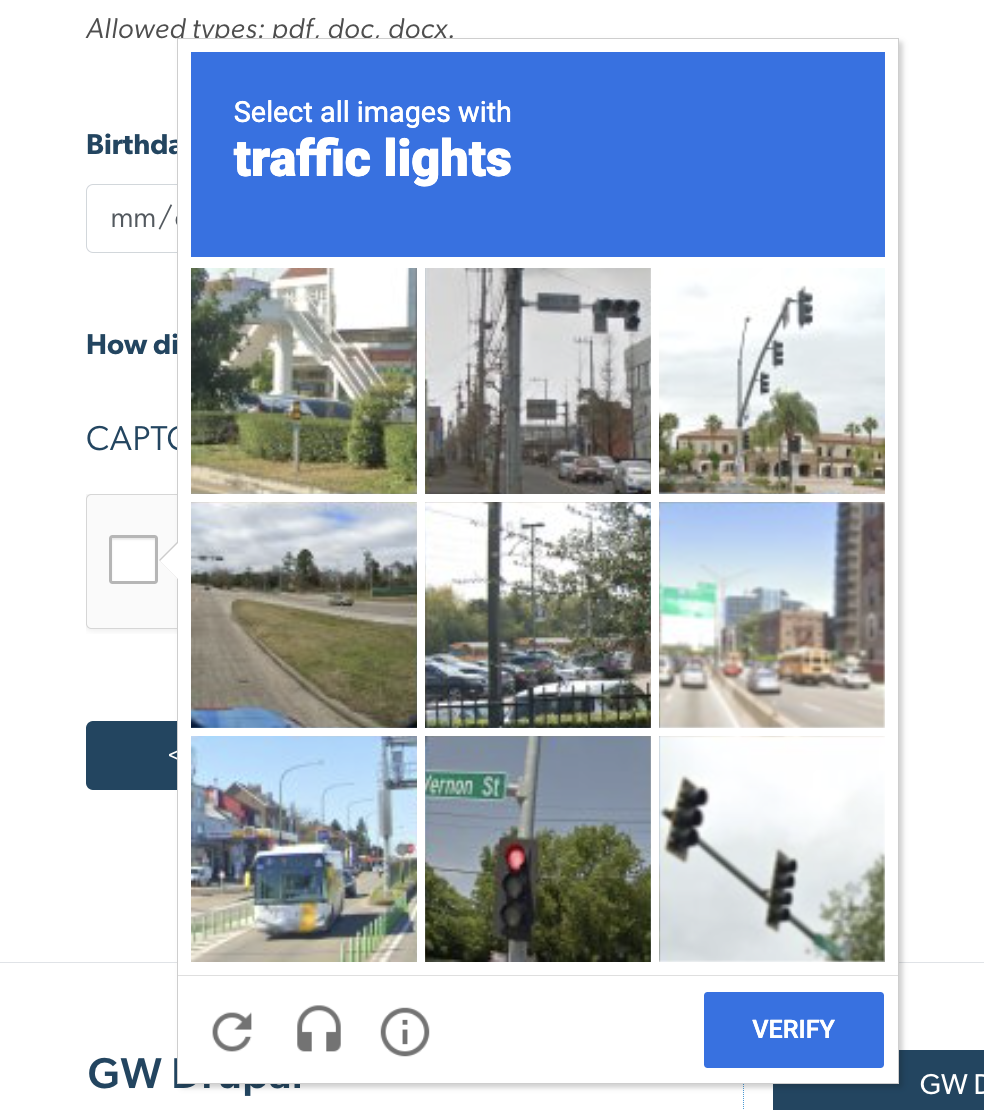 example of the image selector captcha