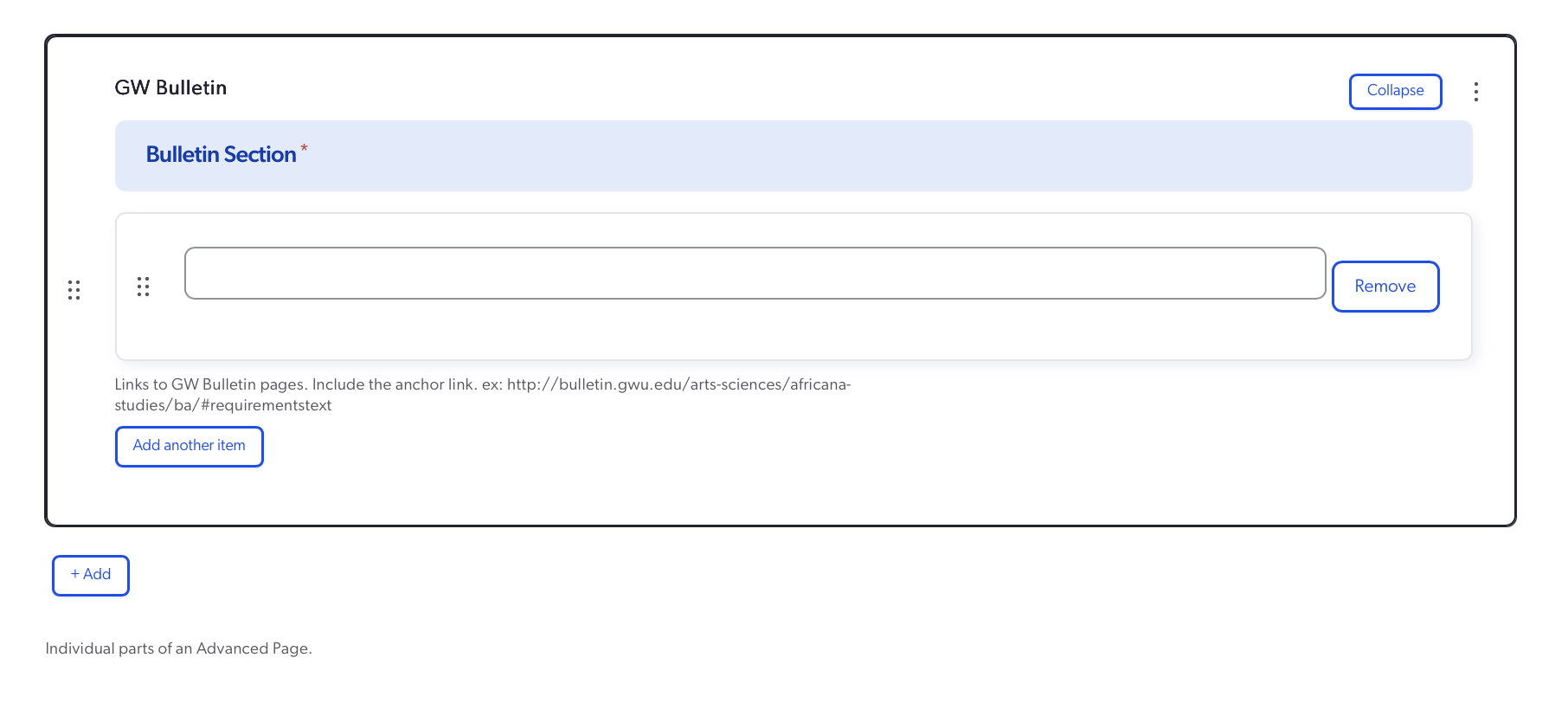 screenshot of the gw bulletin content section