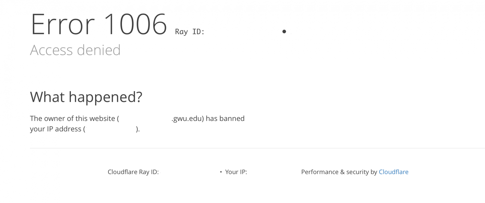 Error 1006 access denied message due to not being on a GW wired or wireless network