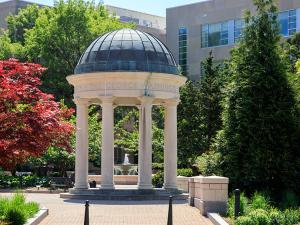 Kogan Plaza tempietto and trees in the fall