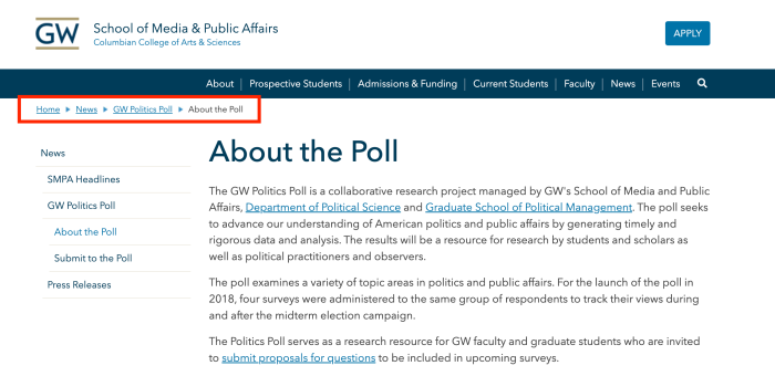 screenshot showing a page displaying breadcrumbs