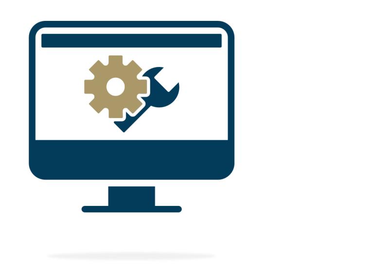 graphic of a desktop with a gear and wrench on icon on it. 